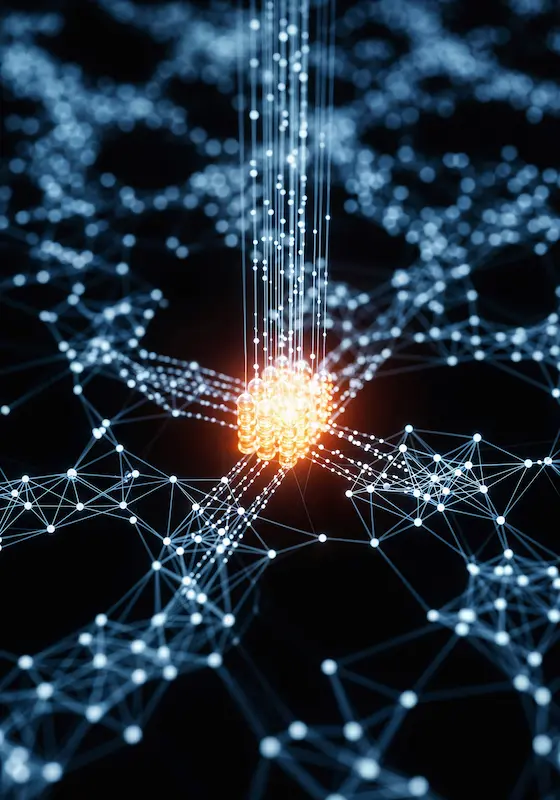 Abstract network focused on a central point, symbolising structured and effective digital strategy