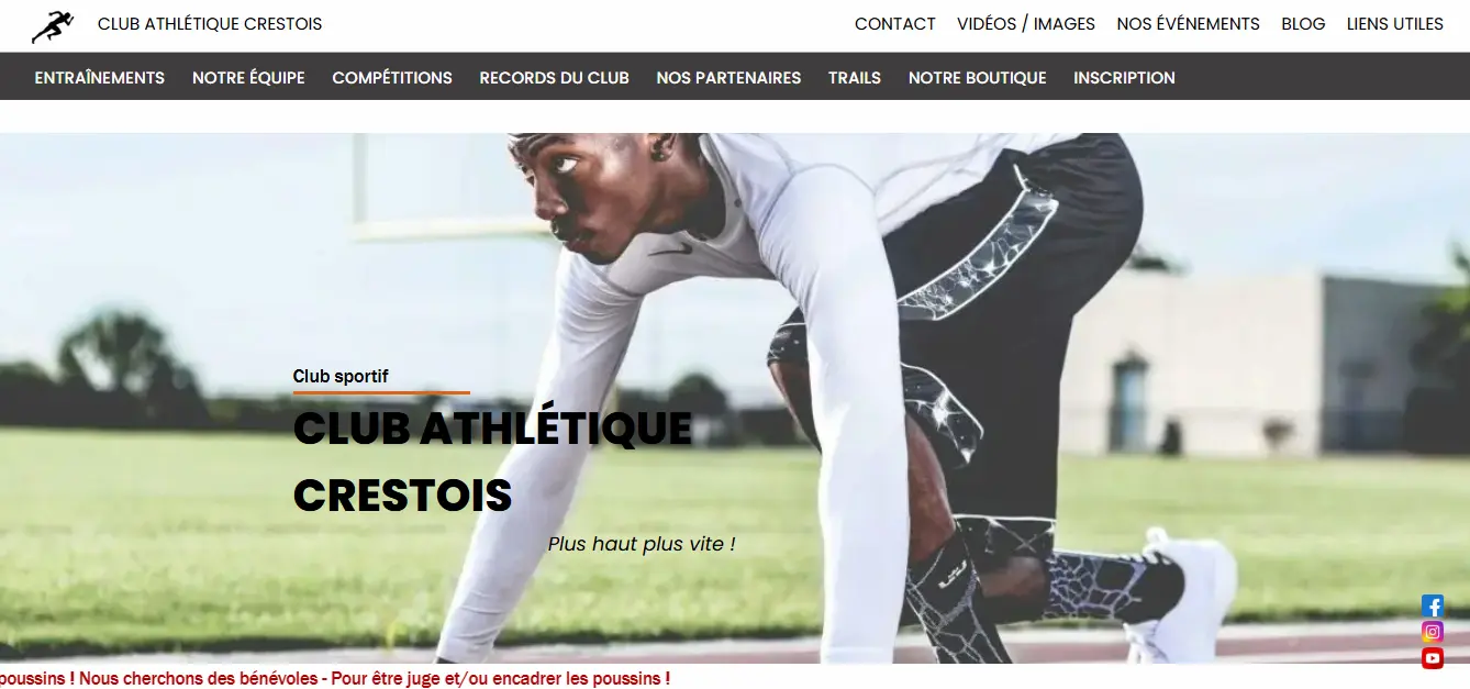 Athletics club homepage with runner