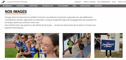 Testimonials page of Crest Athletics Club website