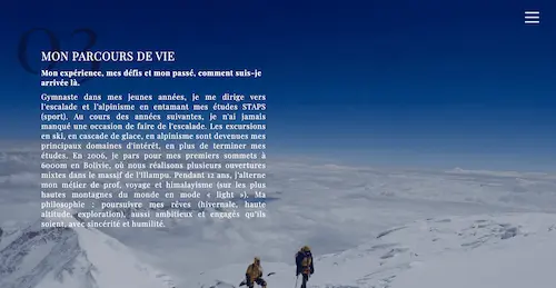 Website page describing Elisabeth Revol’s mountaineering career