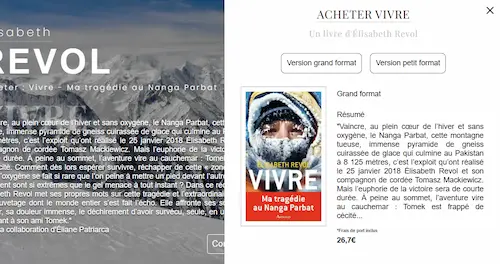 Online book sales page on Elisabeth Revol’s website