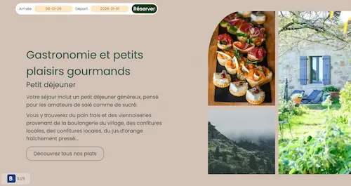 Guesthouse restaurant page with beige design and food imagery
